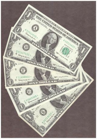 (5) 1963 $1 Frn Star Notes - 1 Mule - Fine To Vf