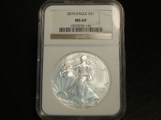 2010 $1 American Silver Eagle 1 Oz Ounce Pure 999 Ngc Ms69 Gem Unc.