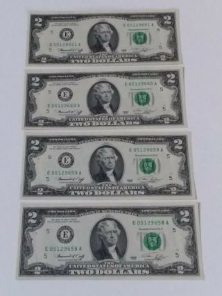 1976 $2 Federal Reserve Notes,  4 Consecutive,  Uncirculated