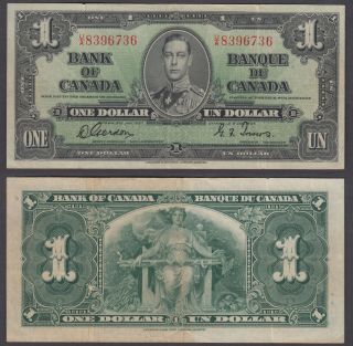 Canada 1 Dollar 1937 (vf) Banknote P - 58 Gordon - Towers Kgvi