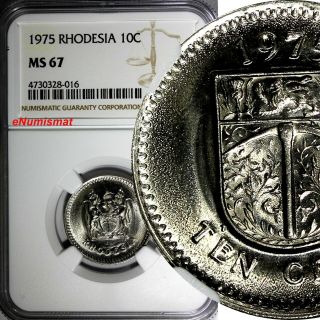 Rhodesia (zimbabwe) 1975 10 Cents Ngc Ms67 Gem 1 Graded Highest Km 14