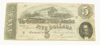 1864 Confederate States $5 Note You Grade