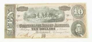 1864 Confederate States $10 Note You Grade