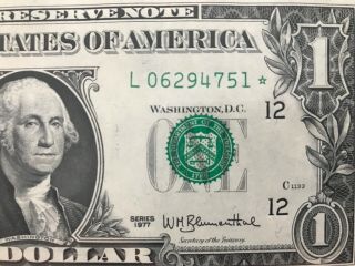 Wow Star Note 1977 $1 Dollar Bill (san Francisco “l“),  Uncirculated