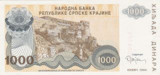 1000 Denara Aunc - Unc Banknote From Krajina Serb Republic 1993