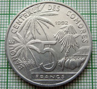 Comoro Islands Comores 1992 5 Francs,  Coelacanth Fish,  Aluminium Unc