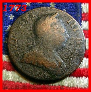 1773 George Iii Half Penny Colonial American Revolutionary War Coin Small Date