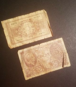 2 - Ww2 Era 1944 Italian 5 Lire Banknote