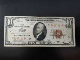 1929 $10 Federal Reserve Bank Of Chicago