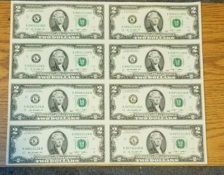 Us Currency Uncut Page Of 2009 2 Dollar Bills Federal Reserve Notes