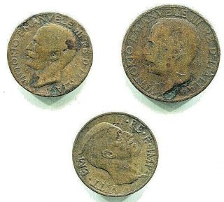 Italy Coins Kingdom Of Italy Pre World War 2 - - 3 Coins 1925,  27,  37 5,  5,  10 C
