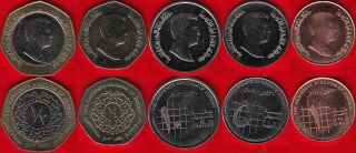 Jordan Set Of 5 Coins: 1 Qirsh - 1/2 Dinar Unc