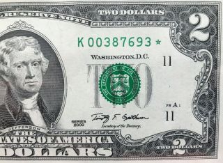 Wow Star Note 2009 $2 Two Dollar Bill (dallas Texas K),  Short Print,  Uncirculated