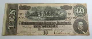 T68 $10 Ten Dollars Confederate States Of America 1864 Currency