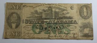 Cr - 1 $1 One Dollar State Of Alabama 1863 Confederate States Obsolete Currency