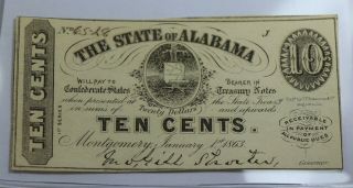 Cr - 9 10 Cents State Of Alabama Map Of Alabama Obsolete Currency