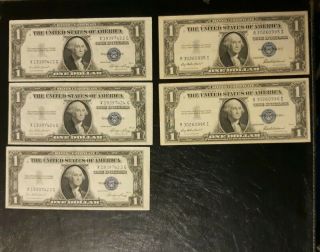 $1 Silver Certificate Consecutive Serial Numbers Series X And R Notes