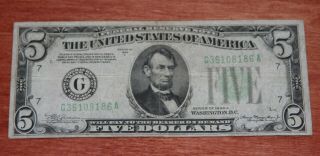1934 - A $5 Five Dollars Frn Federal Reserve Note Chicago,  Il