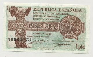 Spain España 1 Peseta 1937 Pick 94 Unc Uncirculated Banknote Serial A