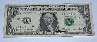2009 $1 One Dollar Bill 01116011 Fancy Low 5 One 