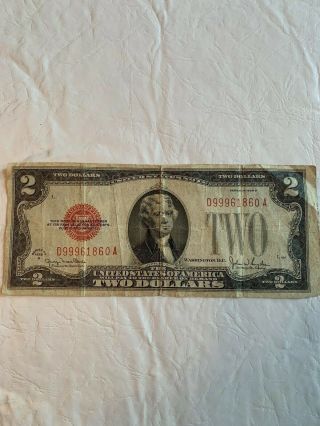 1928 - G U.  S $2 Two Dollar Bill Federal Reserve Bank Note Red Seal Wow