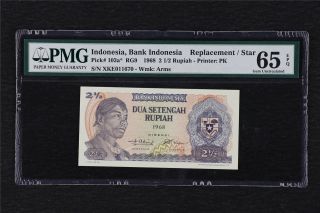 1968 Indonesia Bank Replacement 2 1/2 Rupiah Pick 103a Pmg 65 Epq Gem Unc