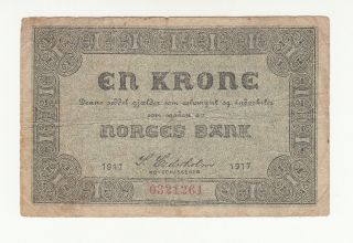 Norway 1 Krone 1917 Heavily Circ.  P13 @