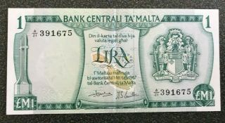1967 Malta 1 Lira Banknote Uncirculated