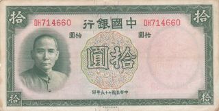 10 Yuan Very Fine Banknote From Republic Of China 1937 Pick - 81
