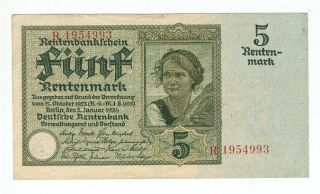 Germany Rentenbank 5 Rentenmark 1926