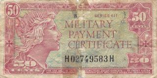 Usa / Mpc 50 Cents 1961 Series 611 Plate 8 Circulated Banknote M2