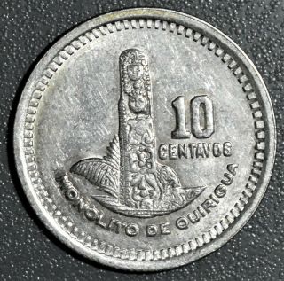 1949 10 Centavos Guatemala 72 Silver Coin Km 256 Gr: Au,  A1394