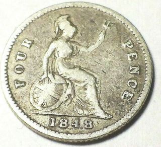 1848 - Four (4) Pence - Uk - Victoria - 92.  5 Silver