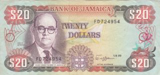 20 Dollars Very Fine Banknote From Jamaica 1989 Pick - 72c