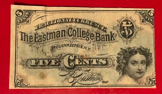 Usa Obsolete Banknote Eastman College Bank 5 Cents Nd - 1870s