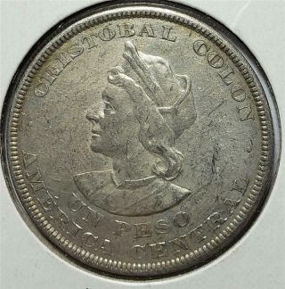 El Salvador,  Peso,  1895 Cam,  Extra Fine,  Columbus, .  7234 Ounce Silver
