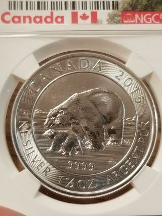 Canada 2015 Polar Bear And Cub 1.  5 Oz Silver $8 Ms 69 Ngc 919 - 4