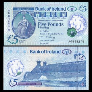 Northern Ireland 5 Pounds,  2017 (2019),  P -,  Polymer,  Bank Of Ireland,  Unc