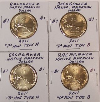 Sacagawea 2011 Uncirculated Native American Dollar Set Of 4 (p & D - Type A & B)