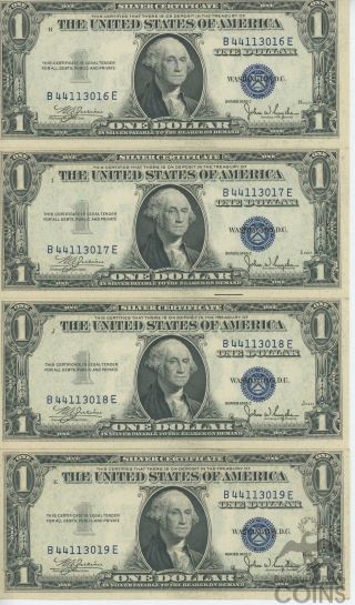 Set Of 4: 1935 C Series $1 Silver Certificate Consecutive Notes Xf