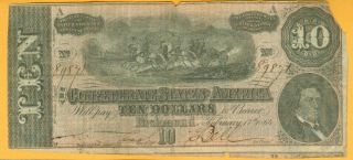 $10 1864 Richmond Virginia Va Confederate Currency Bank Note Bill Civil War