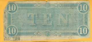 $10 1864 Richmond Virginia VA Confederate Currency Bank Note Bill Civil War 2