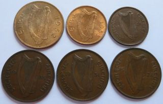 1928/31/35/52/53 Ireland Penny,  Half Penny Coins,  Better Grade Eire (142054j)