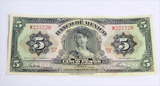 1961 Bank Of Mexico 5 Cinco Pesos Bill Xf American Bank Note Co.  Serie Lf