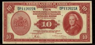 Netherlands Indies | 10 Gulden | 1943 | Indonesia | Abnc P114 | Xf/au