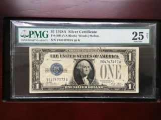 Fr 1601 1928a $1 Silver Certificate Pmg Newly Graded 25 Very Fine Net