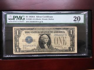 Fr 1601 1928a $1 Silver Certificate Pmg Newly Graded 20 Very Fine