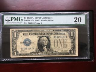 Fr 1601 1928A $1 Silver Certificate PMG Newly Graded 20 VERY FINE 2