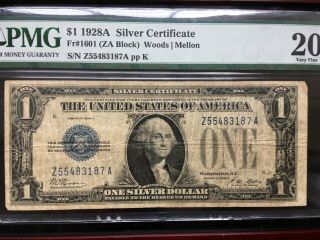 Fr 1601 1928A $1 Silver Certificate PMG Newly Graded 20 VERY FINE 3