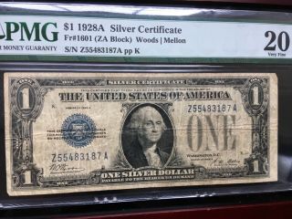 Fr 1601 1928A $1 Silver Certificate PMG Newly Graded 20 VERY FINE 4